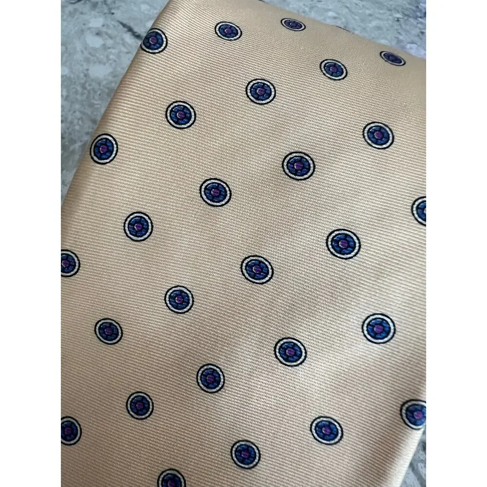 Vintage Adolfo 100% Imported Silk Men's Neck Tie Yellow w Blue Dots JL